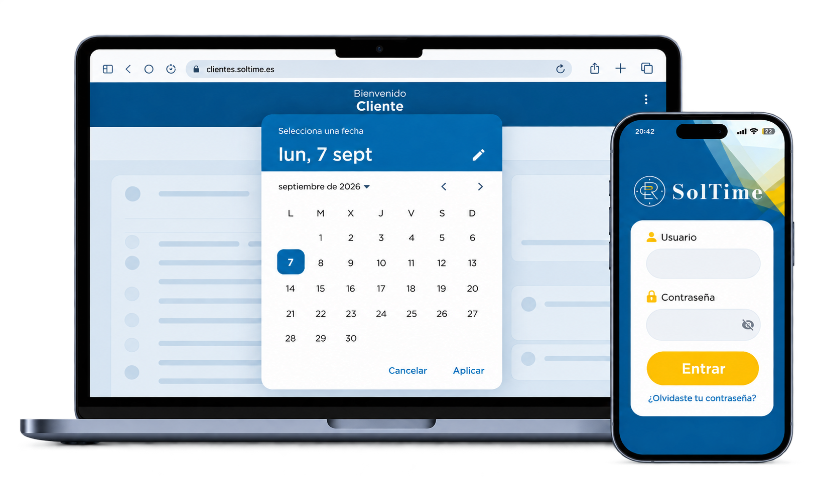 mockup de inicio de sesión y calendario aadатәи
